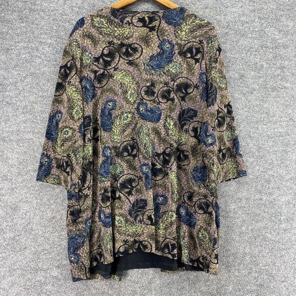 Maggie Barnes Top Women 2X Plus Gray Feather Print One Button 3/4 Sleeve Casual - Picture 2 of 8